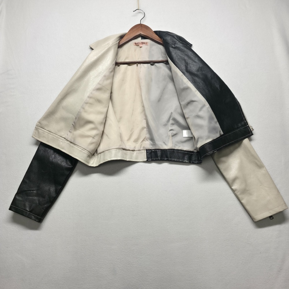 Bailey Rose Women's Colorblock Faux Leather Moto Jacket Size Medium - Picture 3 of 10
